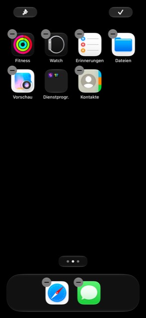 Der Home-Bildschirm im Bearbeitungsmodus, bereit für ein neues Widget.