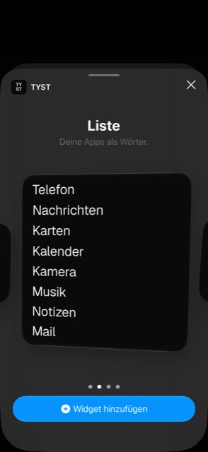 Auswahl des großen TYST-Widgets.