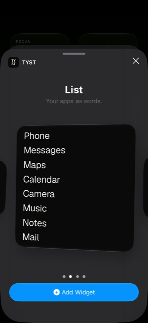 Choosing the large TYST widget.